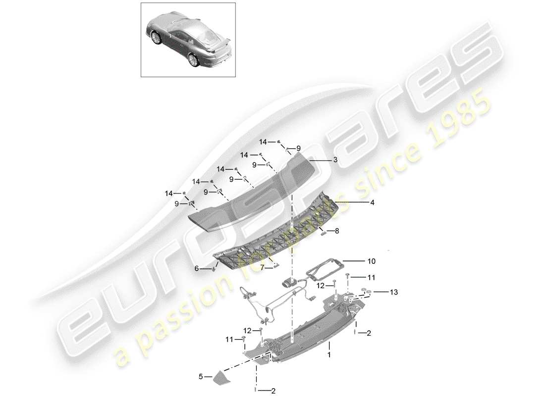 porsche 991r/gt3/rs (2014) rear spoiler part diagram
