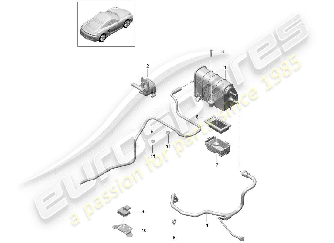 porsche 2016 (981 cayman) evaporative emission canister part diagram