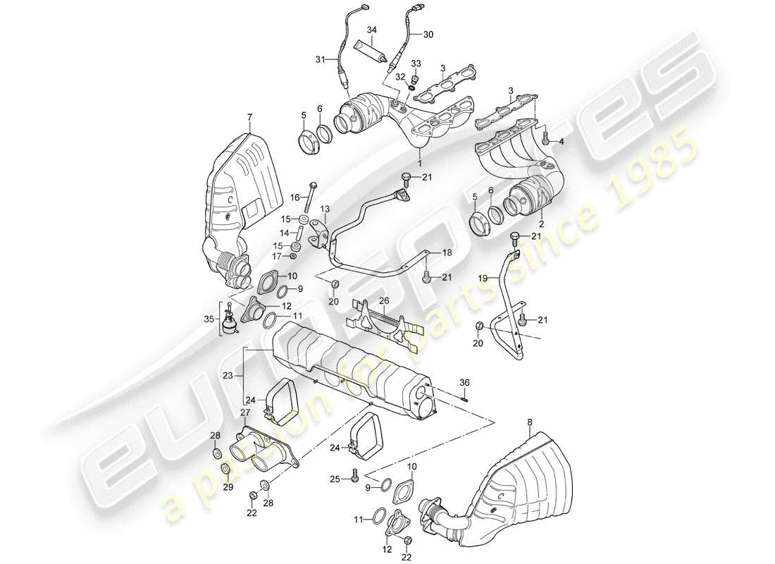 porsche 2007 (997-1 gt3) exhaust system part diagram