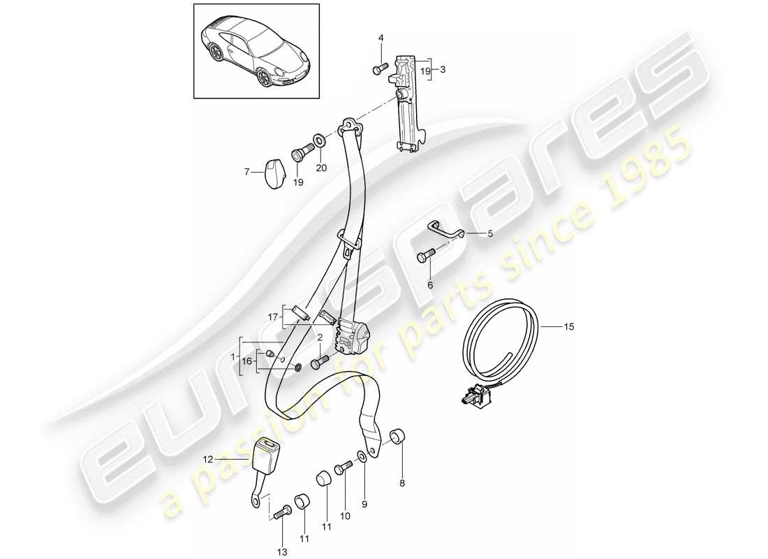 porsche 2007 (997-1) seat belt part diagram