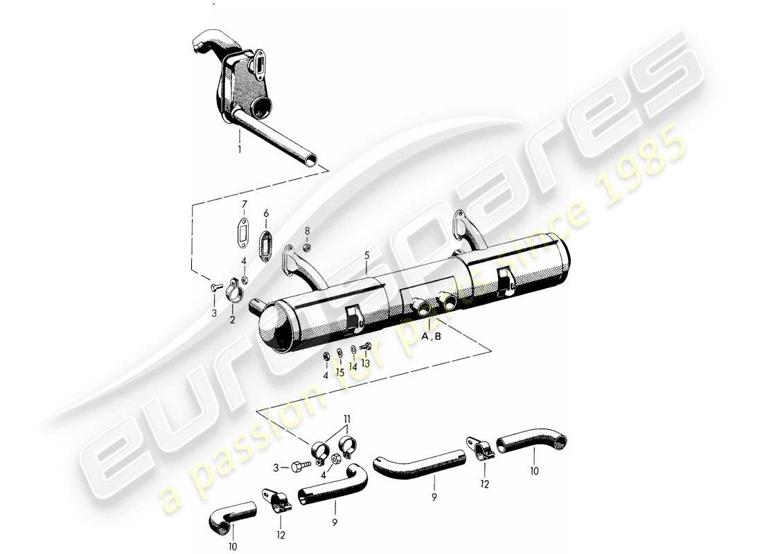 porsche 1955 (356/356a) exhaust system - f 101 693 >> - f 150 001 >> - f 83 792 >> part diagram