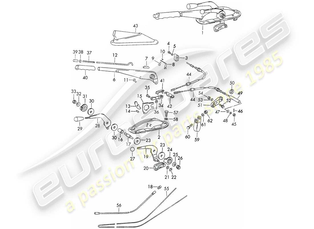 porsche 1970 (911) handbrake - manual throttle - heater - actuator part diagram
