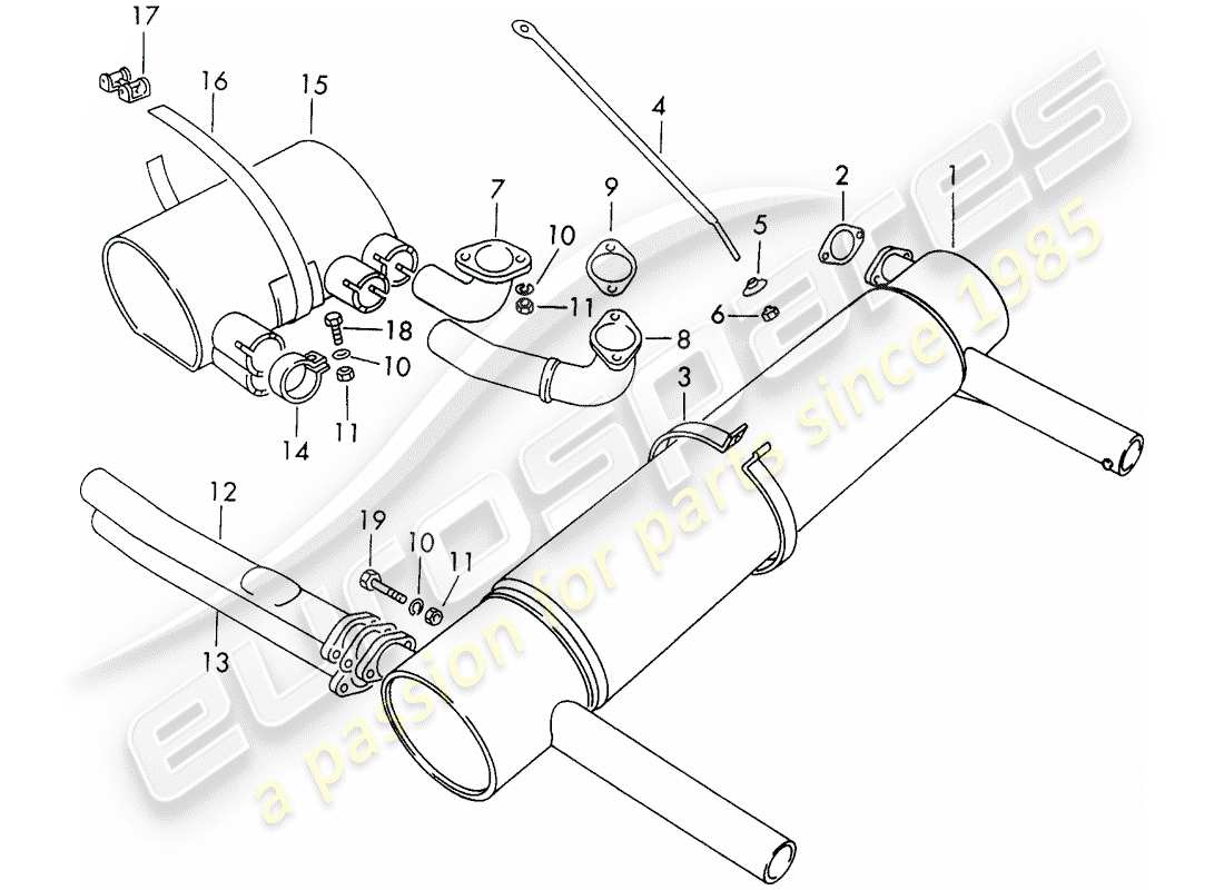 porsche 1965 (356b/356c) exhaust system - sport version - retainer - nr. 1 part diagram