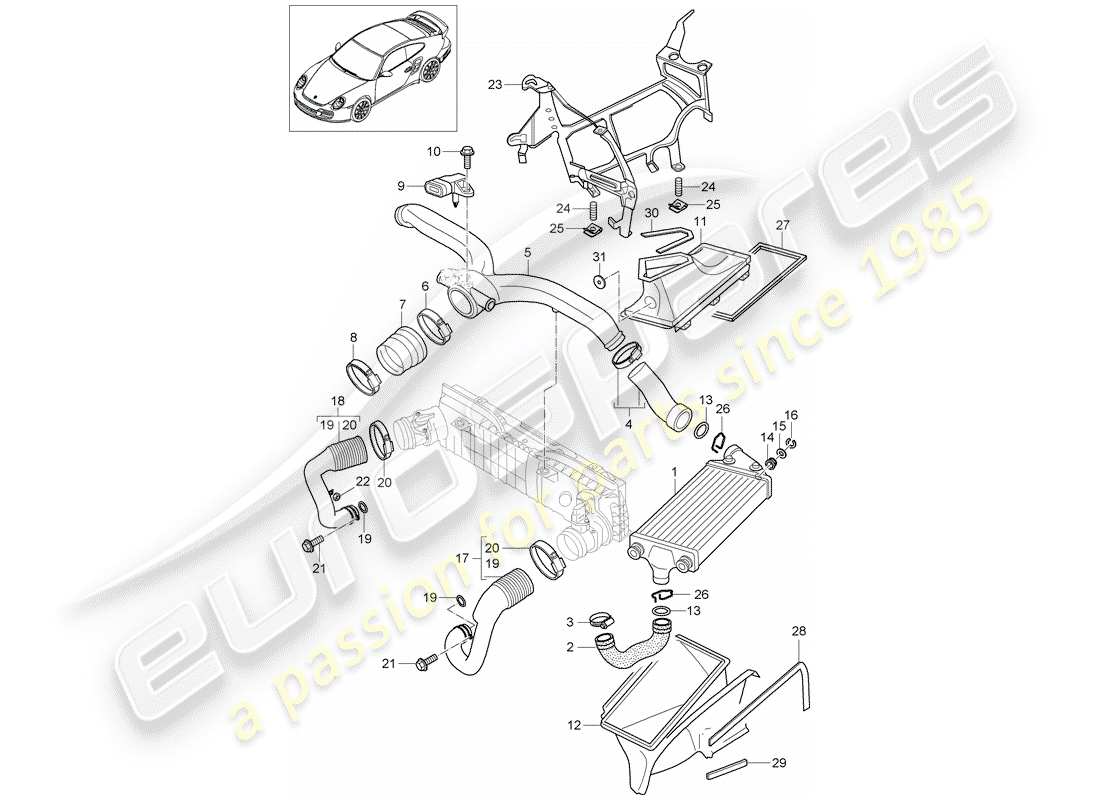 porsche 2013 (997-2 turbo / gt2 rs) turbocharging part diagram