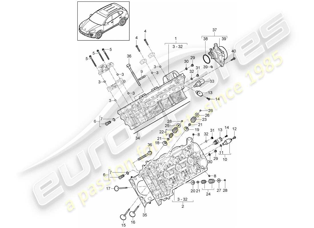 porsche cayenne e2 (2013) cylinder head part diagram