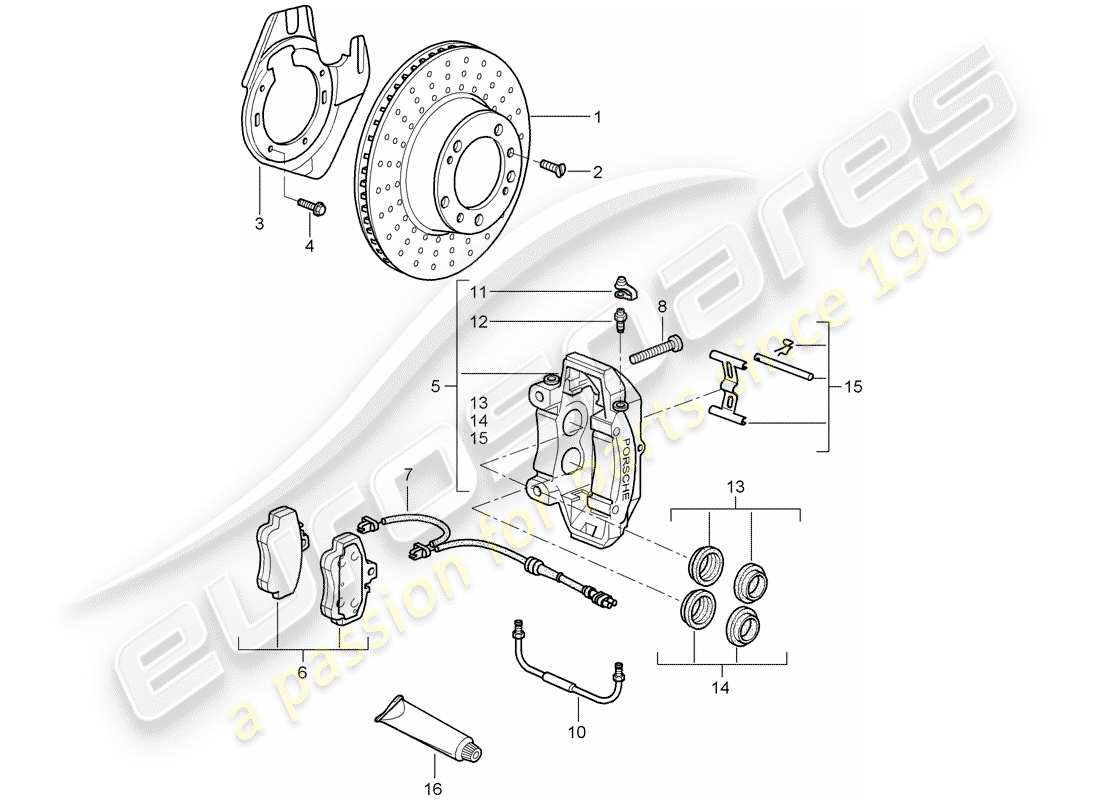 porsche 997 (2007) disc brakes parts diagram
