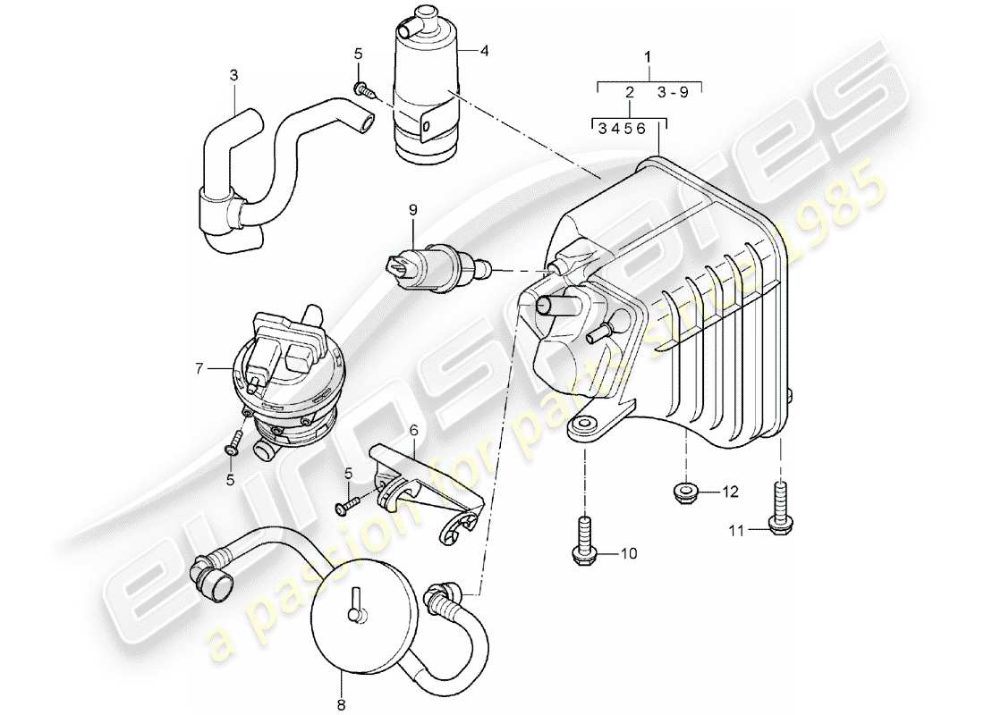 porsche 2004 (cayenne e1 9pa) evaporative emission canister part diagram