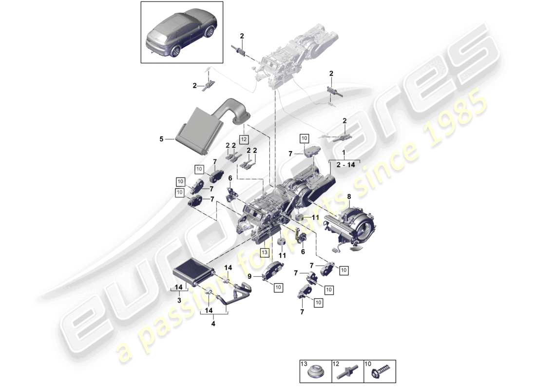 porsche 2020 (cayenne e3 9ya/9yb) air cond. system/ heating rear for vehicles with 2nd heat exchanger part diagram
