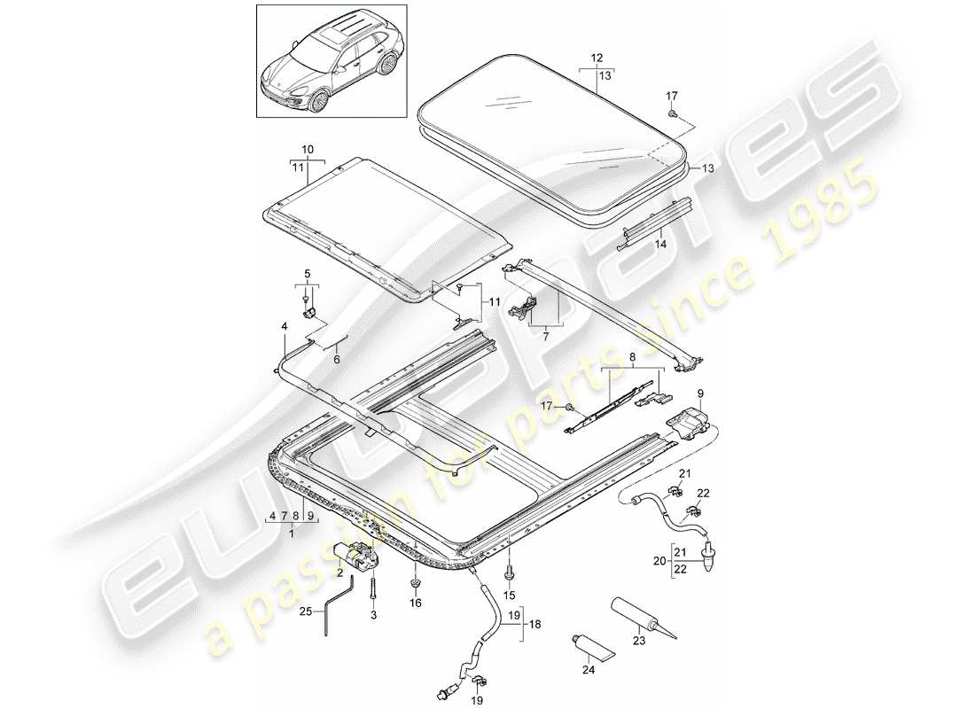 porsche 2015 (cayenne e2 92a) sunroof part diagram