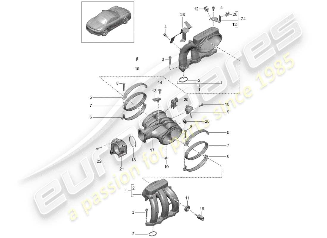 porsche 2014 (981 boxster) intake air distributor part diagram