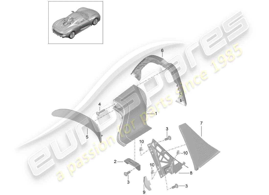 porsche 2015 (918 spyder) roll bar part diagram