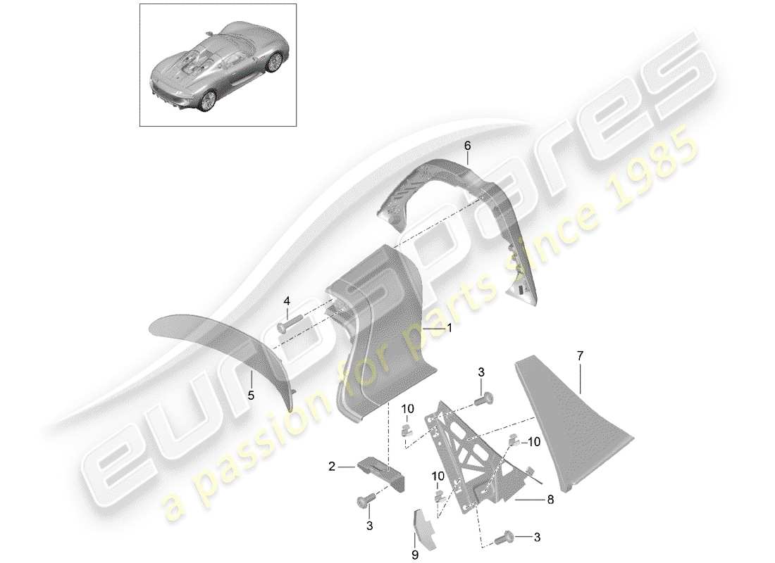 porsche 918 spyder (2015) roll bar parts diagram