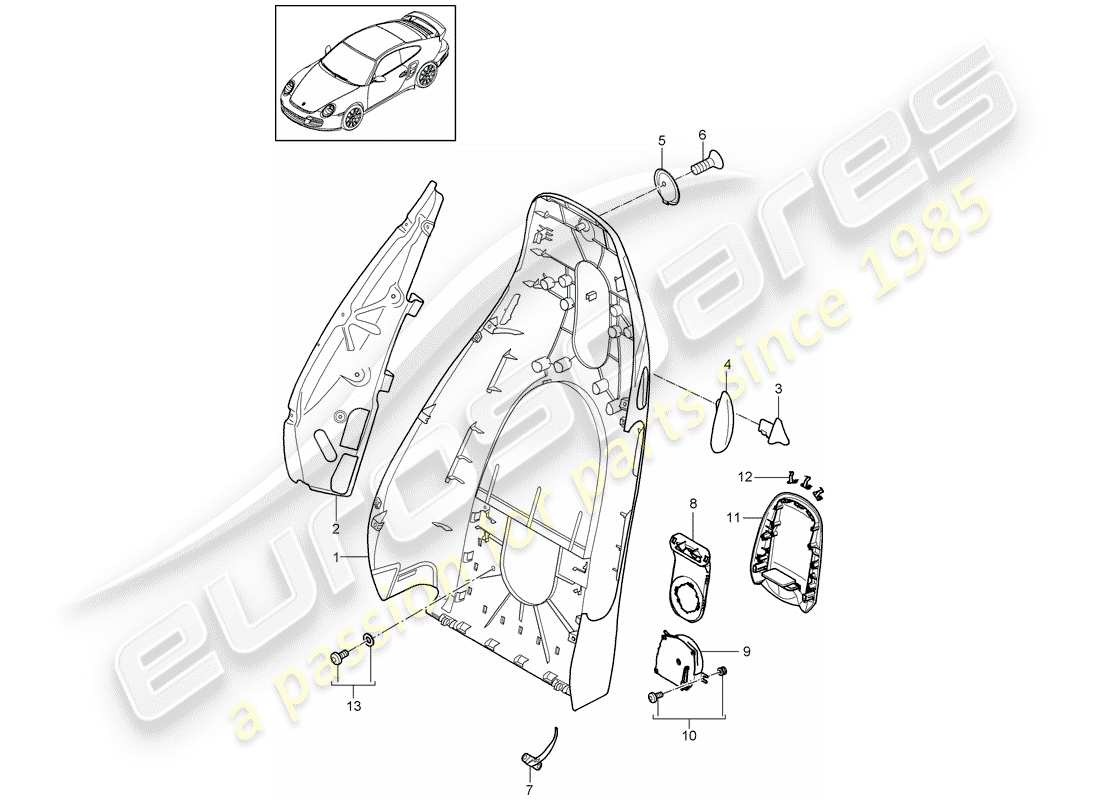 porsche 911 t/gt2rs (2011) backrest shell part diagram