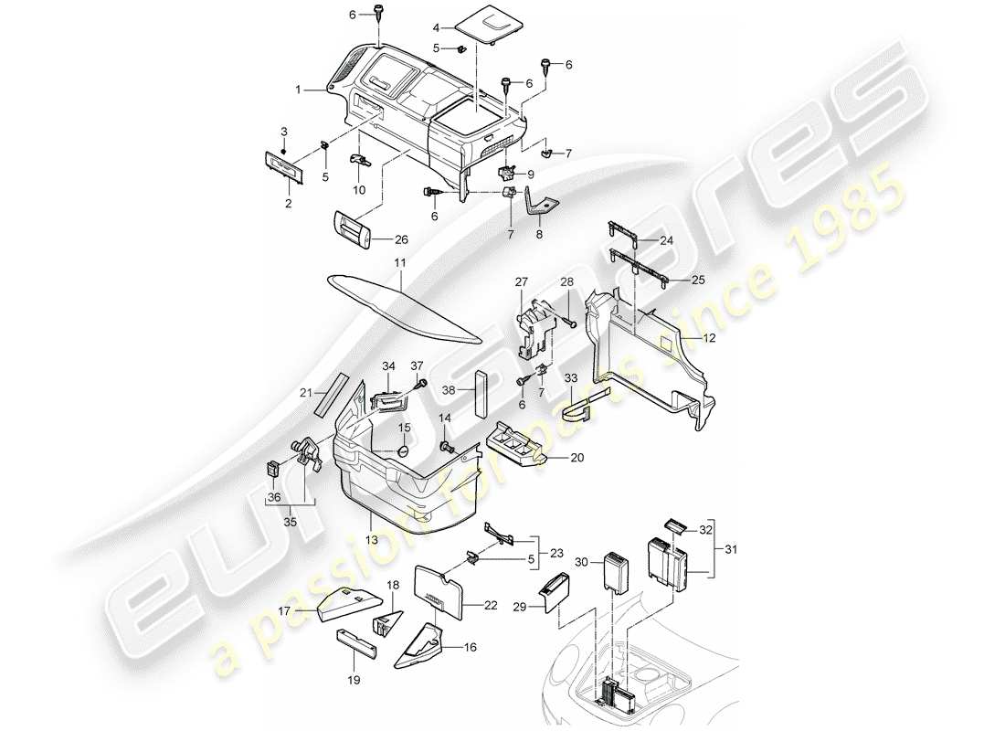porsche 997 (2006) luggage compartment parts diagram