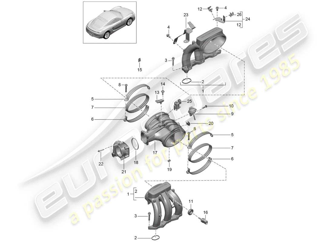 porsche 2016 (981 cayman) intake air distributor part diagram