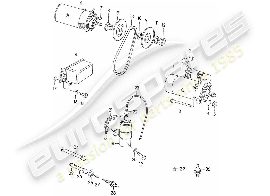 porsche 356/356a (1958) electrical equipment - engine part diagram