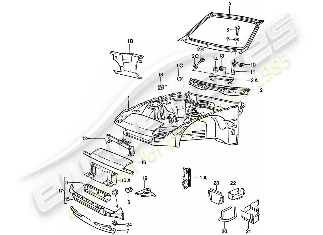 porsche 1988 (924s) body front section part diagram