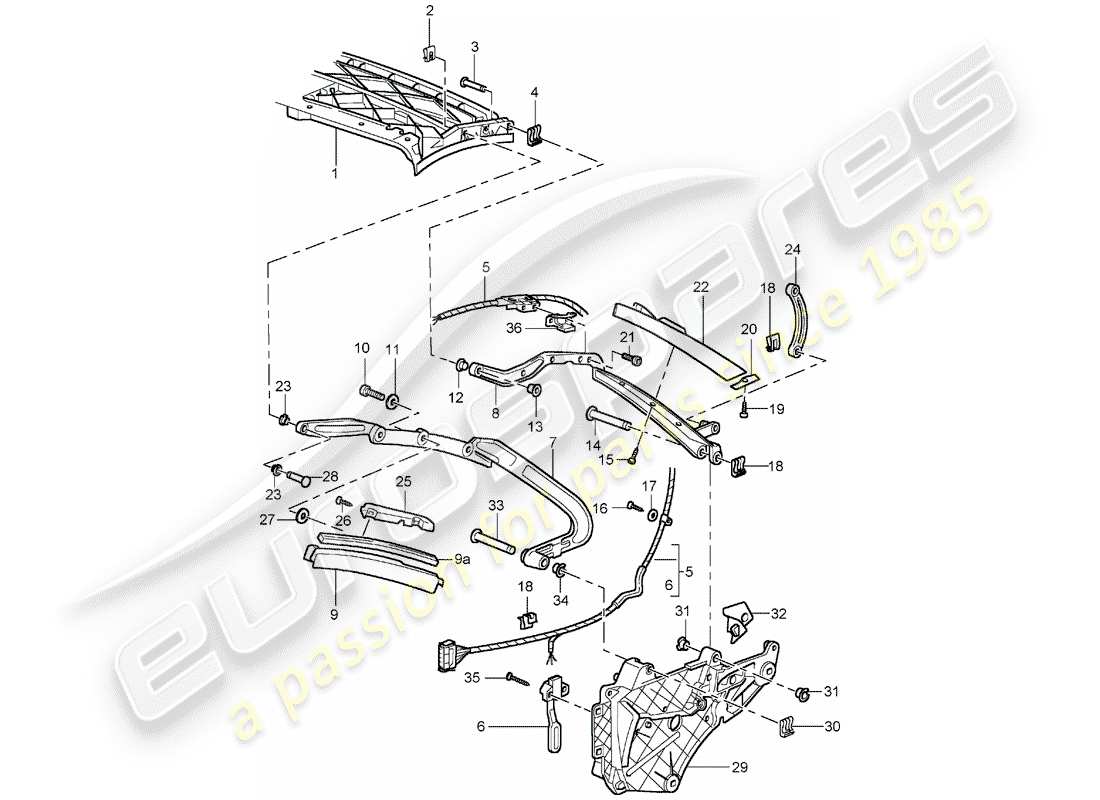porsche 2005 (996 turbo / gt2) top frame - single parts part diagram