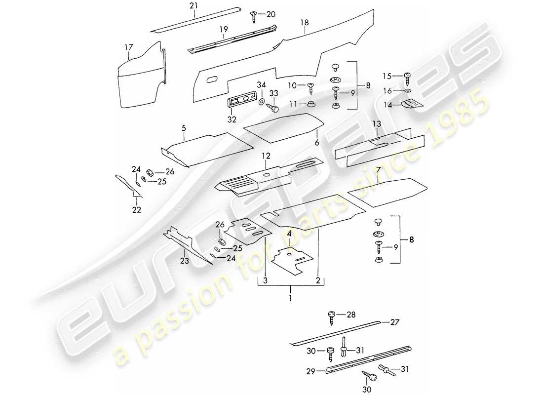 porsche 1965 (911/912) interior equipment part diagram