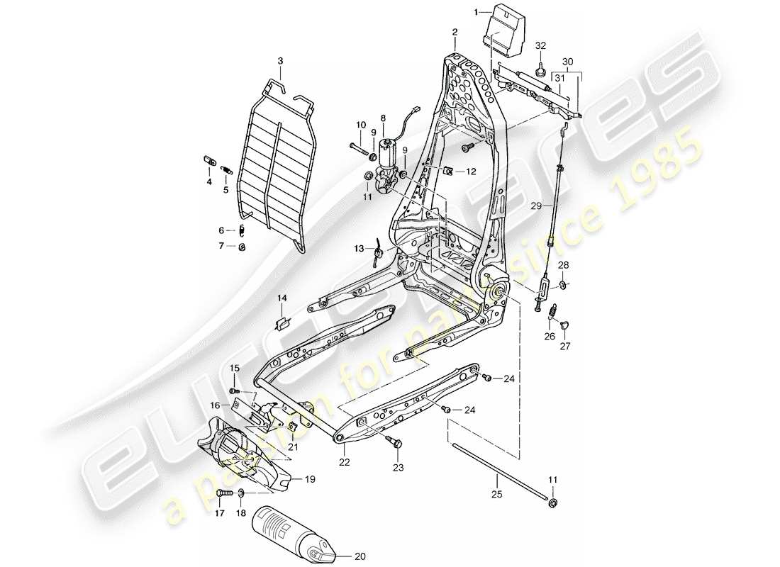 porsche 2002 (996 turbo / gt2) frame for seat - frame - backrest part diagram