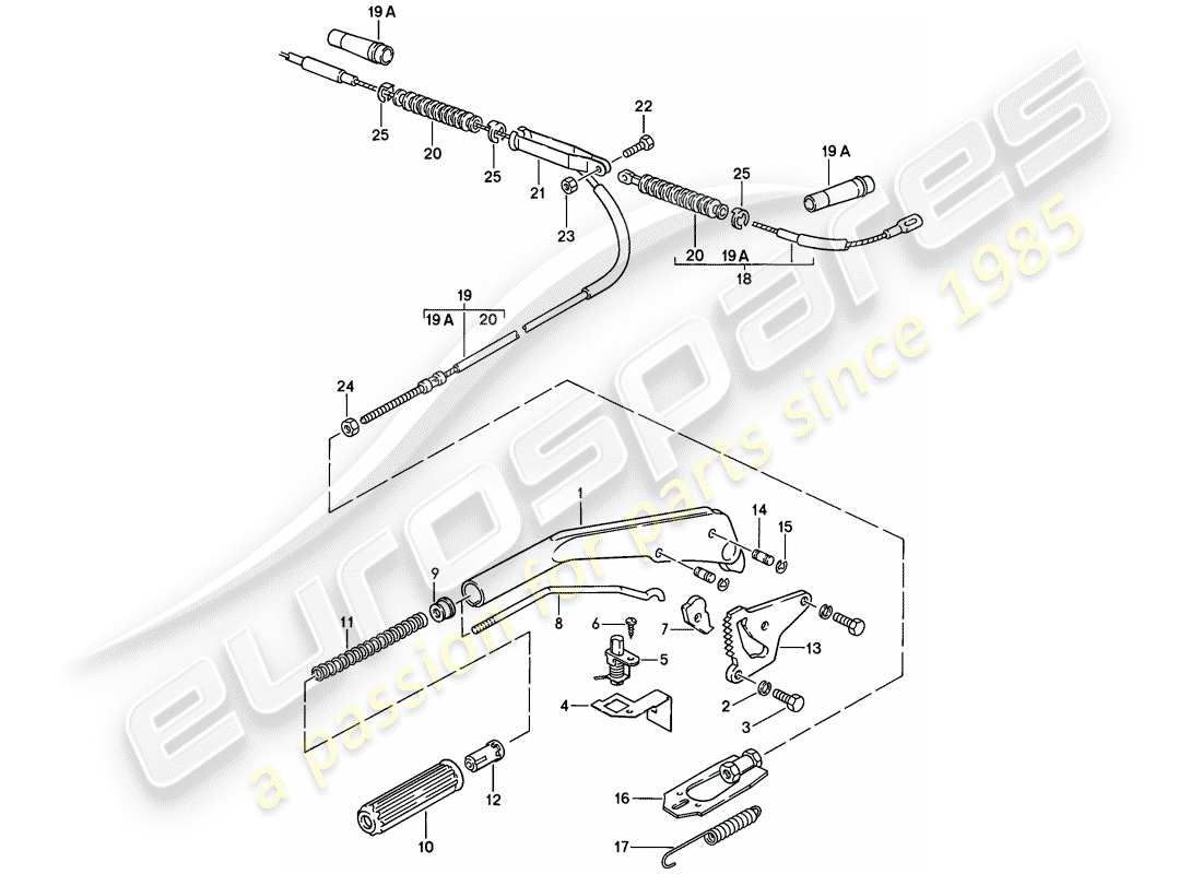 porsche 1982 (944) hand brake lever parts diagram