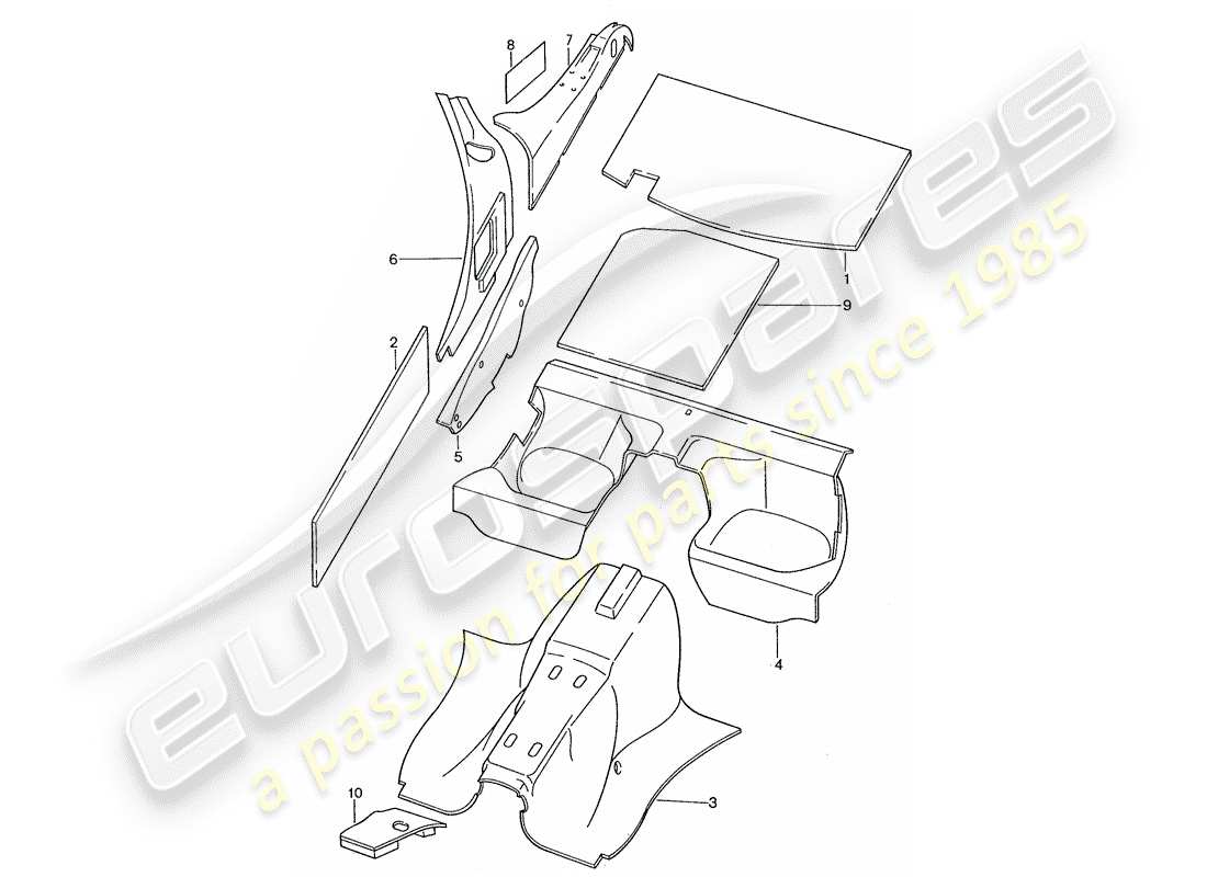 porsche 1989 (928) body shell - sound absorbers part diagram