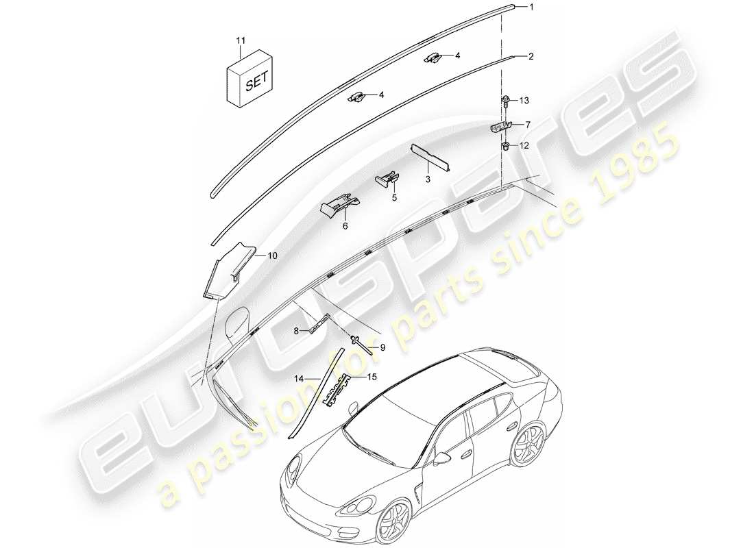 porsche 2014 (panamera 970) roof edge strip part diagram