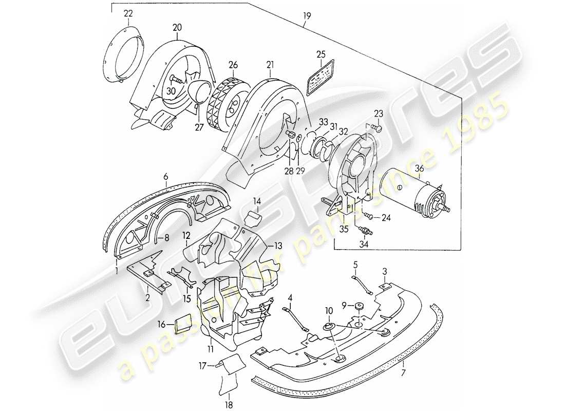 porsche 1955 (356/356a) air cooling part diagram