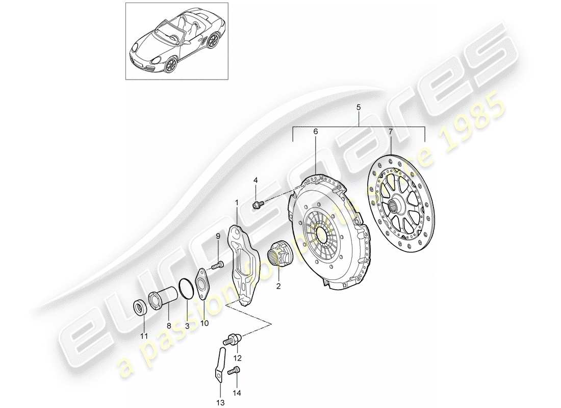 porsche 2007 (987 boxster) clutch part diagram