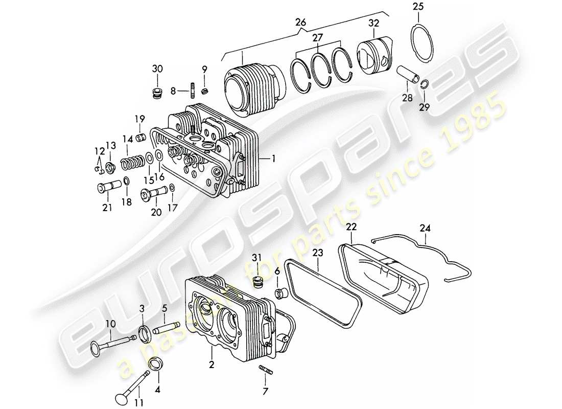 porsche 1969 (911/912) cylinder head - cylinder with pistons - repair set for maintenance - see illustration: part diagram