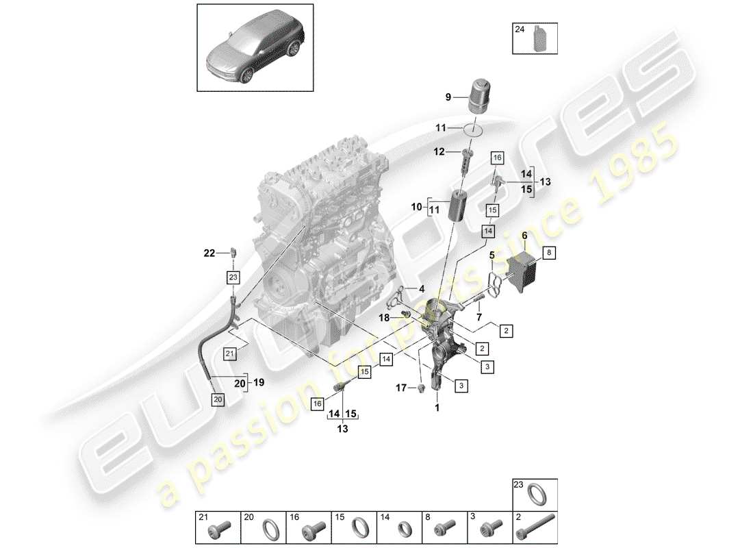 porsche 2020 (cayenne e3 9ya/9yb) oil filter part diagram