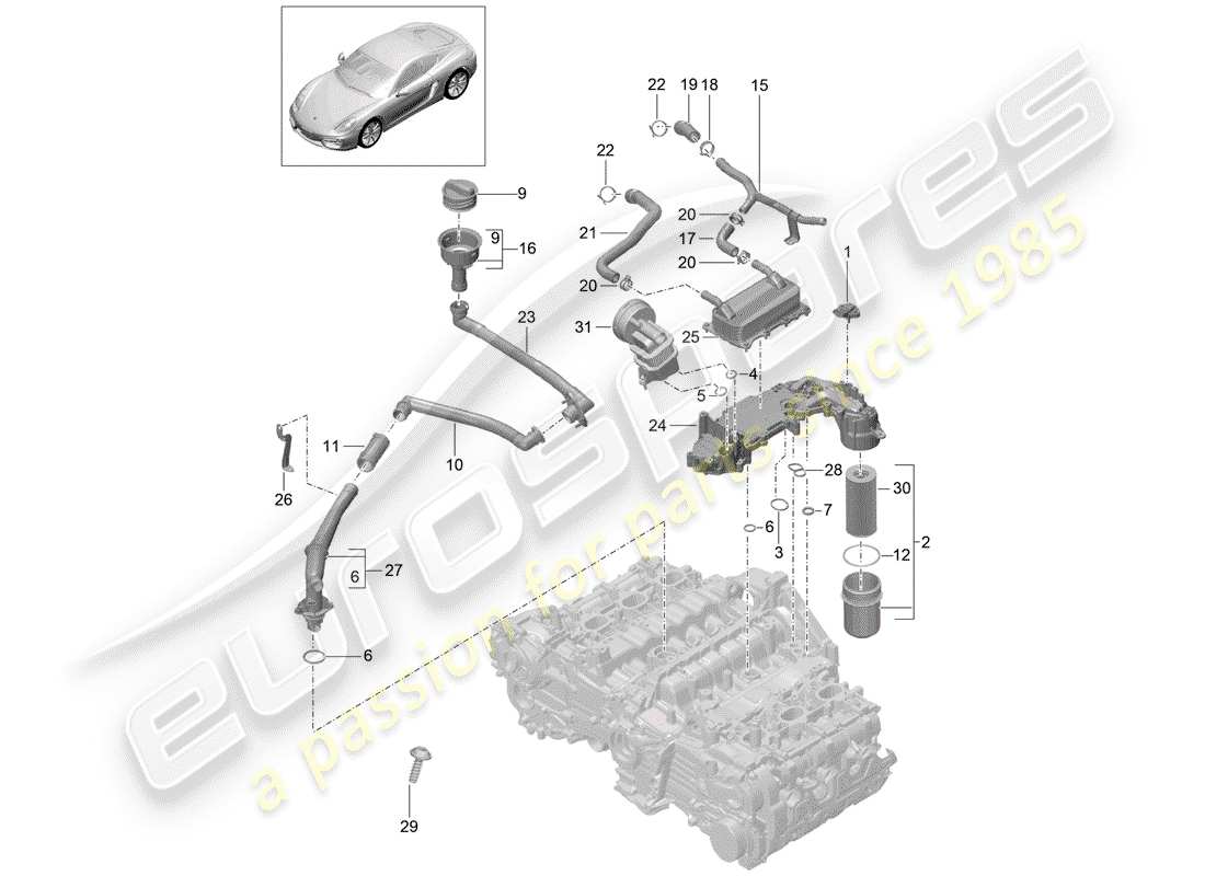 porsche 2014 (981 cayman) engine lubrication part diagram