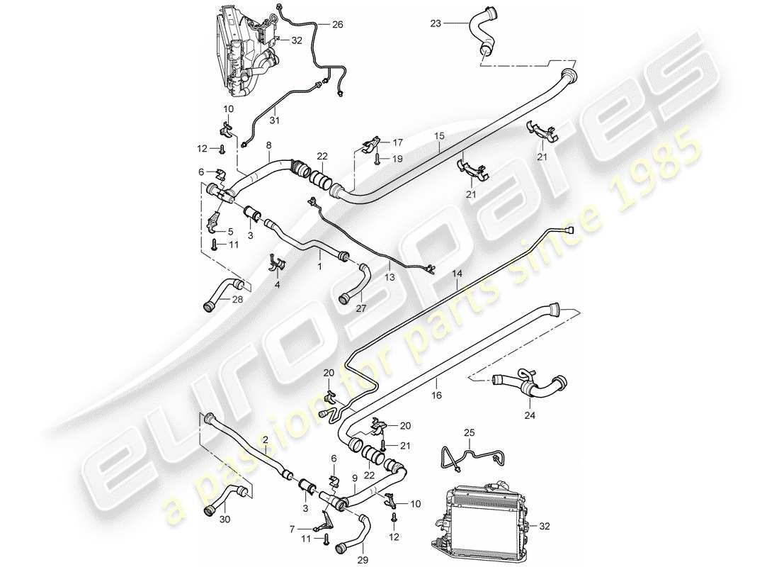 porsche 2007 (997-1 gt3) water cooling 2 part diagram