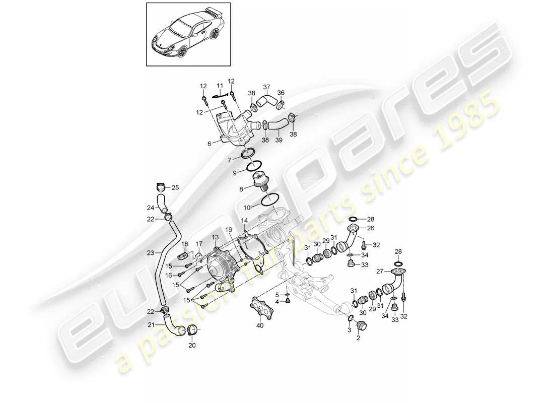 porsche 2007 (997-1 gt3) water pump part diagram