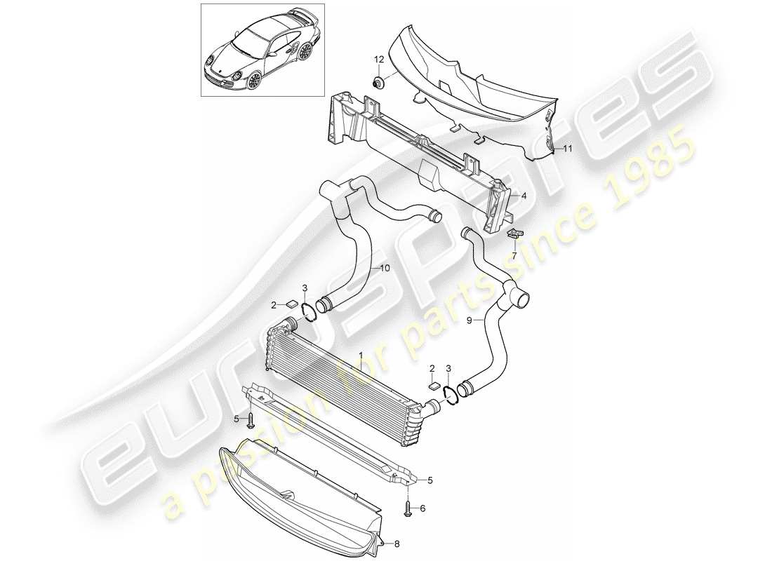 porsche 2013 (997-2 turbo / gt2 rs) radiator part diagram
