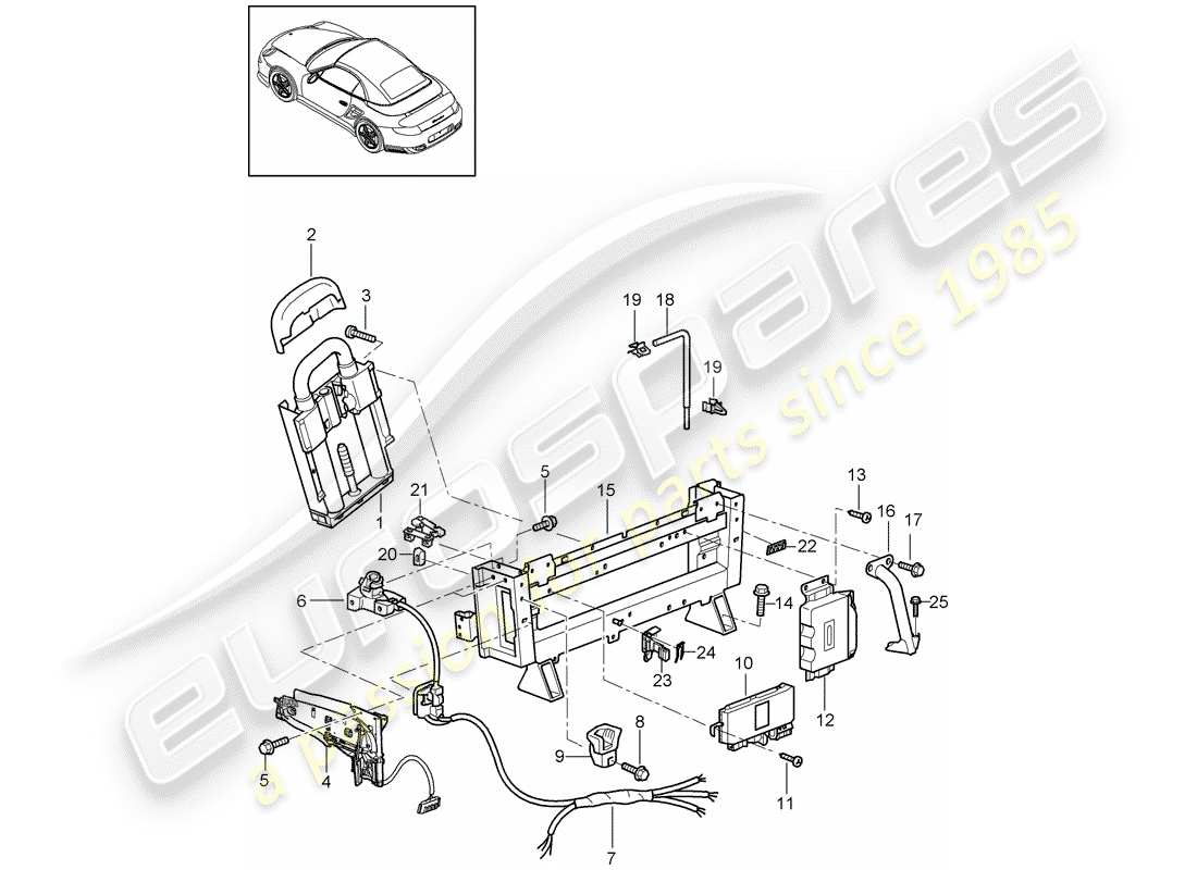 porsche 911 t/gt2rs (2013) roll bar parts diagram