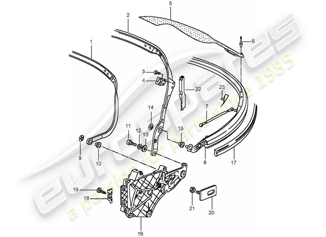 porsche 996 t/gt2 (2004) top frame - single parts part diagram