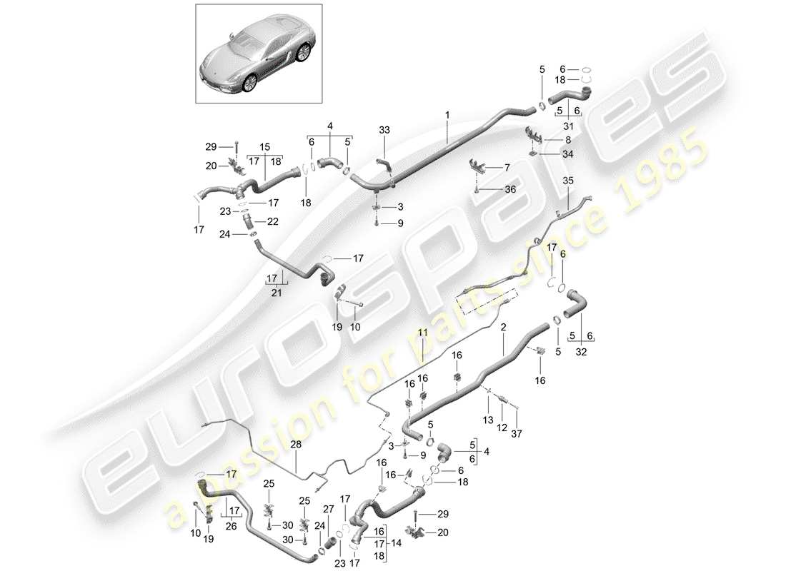 porsche 2016 (981 cayman) water cooling 1 part diagram