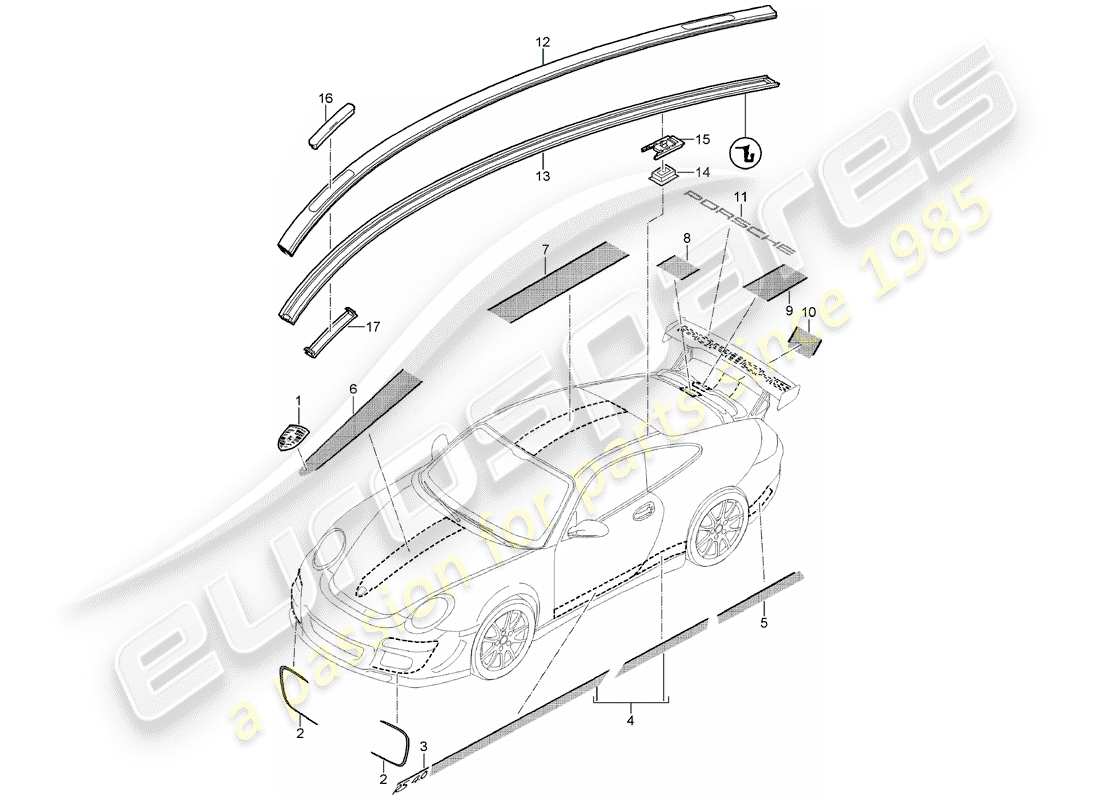 porsche 2010 (997-2 gt3) nameplates part diagram