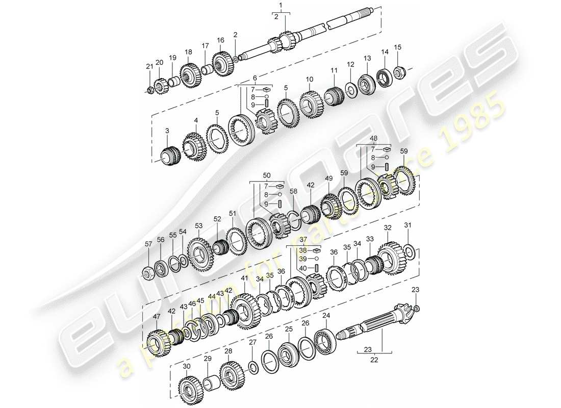 porsche 997 gt3 (2010) gears and shafts part diagram