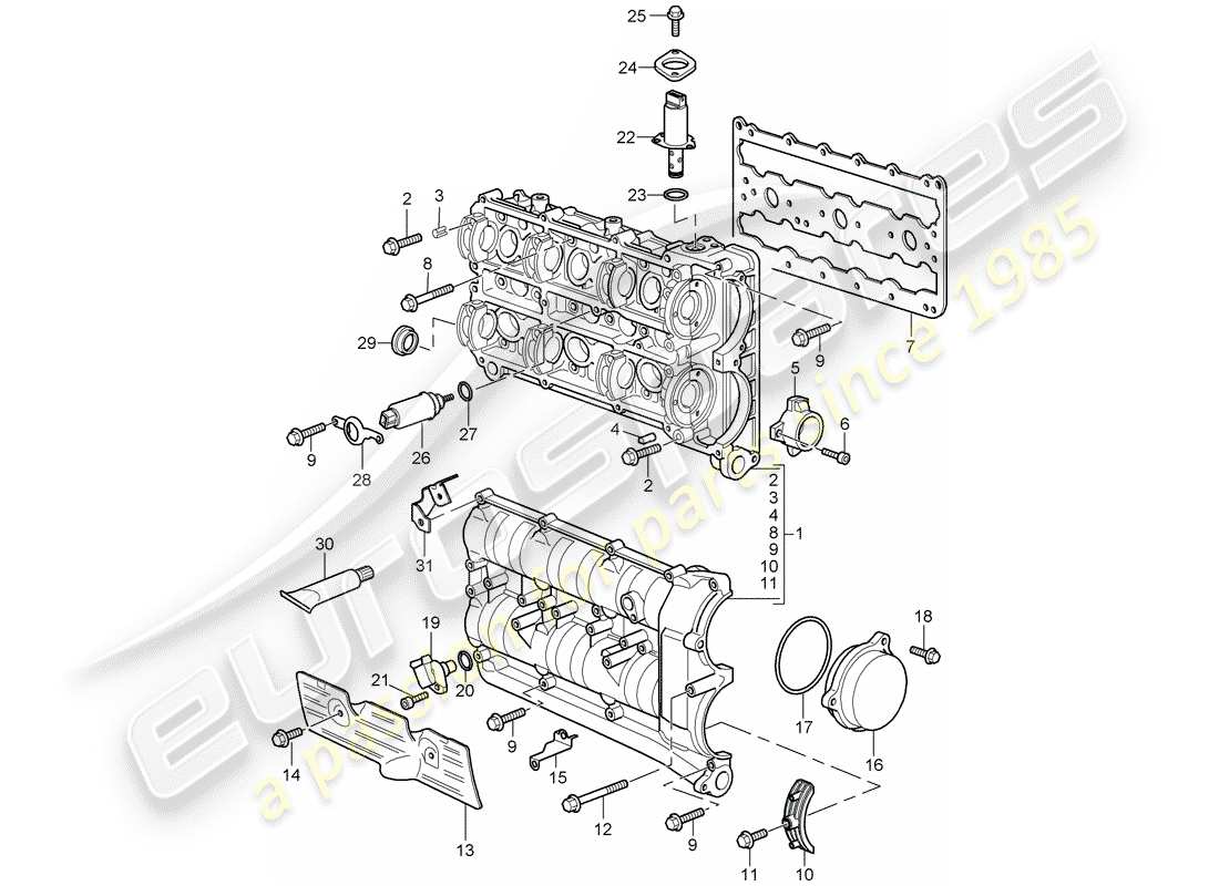 porsche 2007 (997-1 turbo / gt2) camshaft housing parts diagram