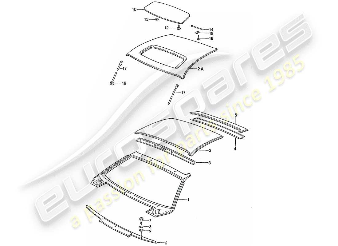 porsche 1989 (928) roof - cowl part diagram