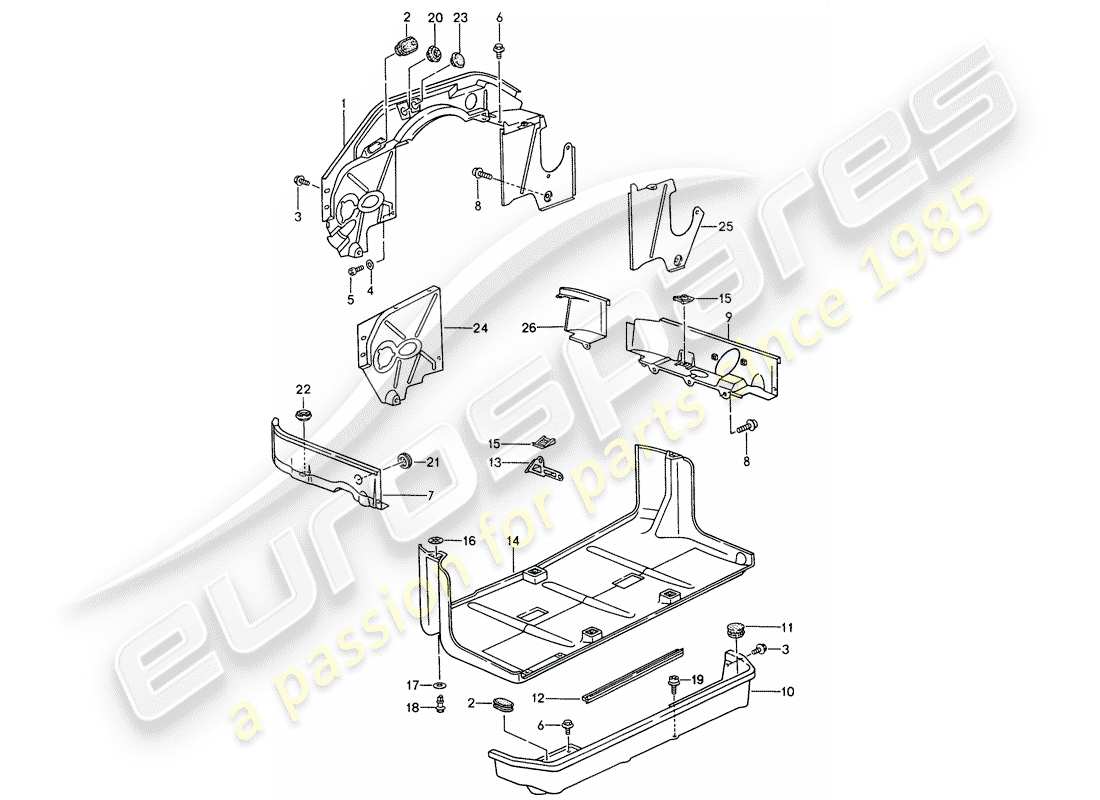 porsche 1997 (993) engine cover - underside protection part diagram