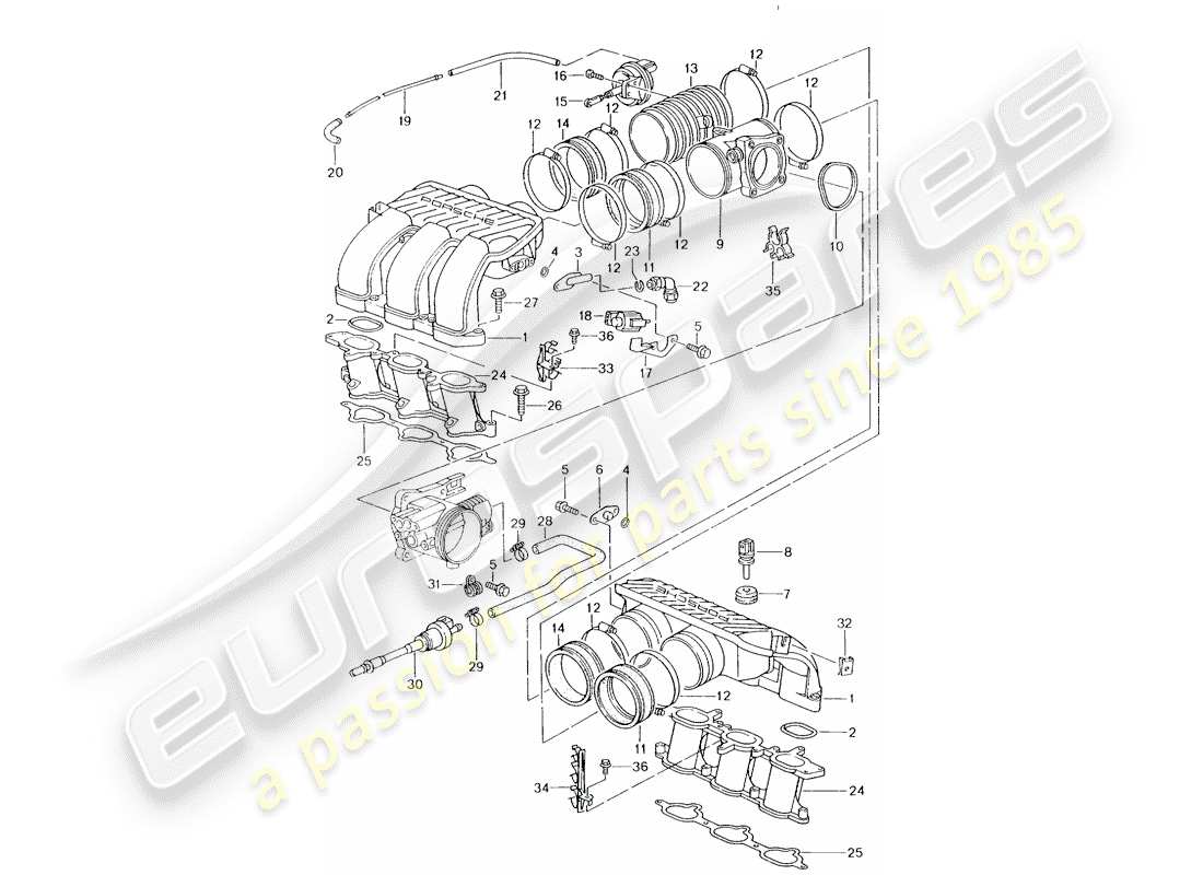 porsche 2002 (996) intake air distributor part diagram