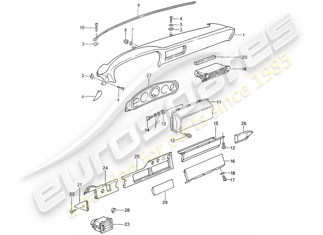 porsche 1990 (964) dash panel trim - rootwood - airbag - d - mj 1990>> part diagram