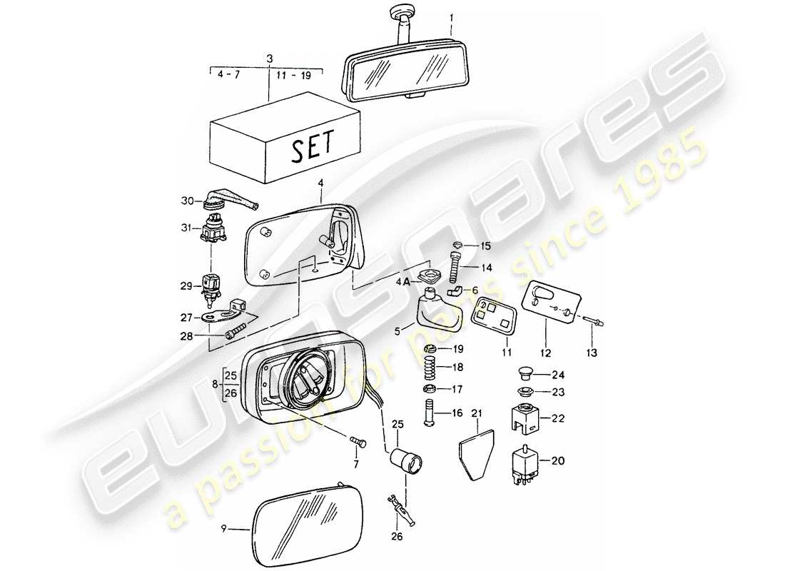 porsche 1990 (964) rear view mirror inner - rear view mirror - d >> - mj 1991 part diagram