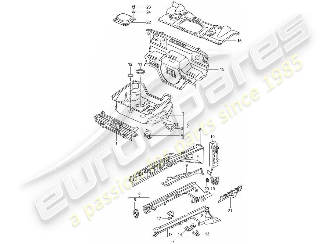 porsche 996 (2000) front end - single parts part diagram