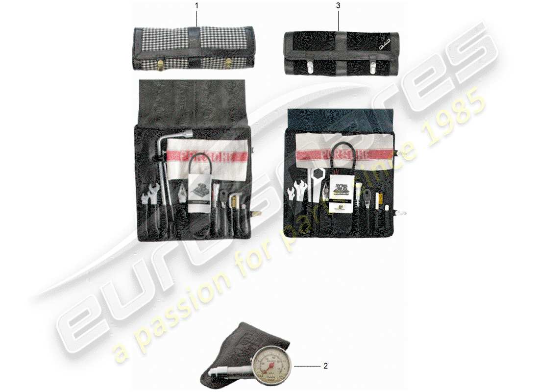 porsche 1967 (911/912) tool - jack - box with bulbs - first aid kit part diagram