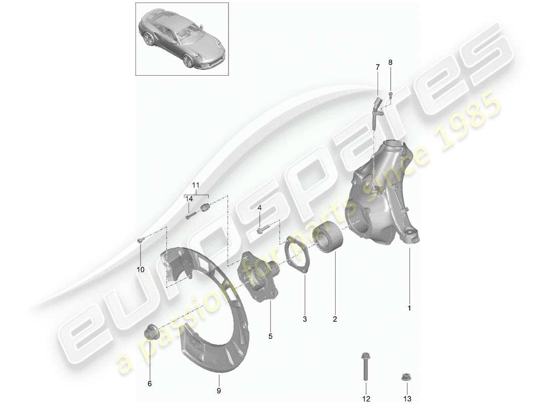 porsche 991 turbo (2014) wheel carrier parts diagram