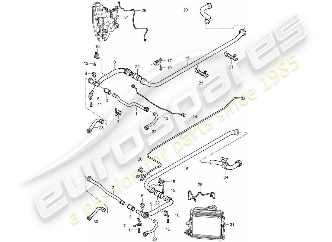 porsche 2008 (997-1 turbo / gt2) water cooling 2 part diagram